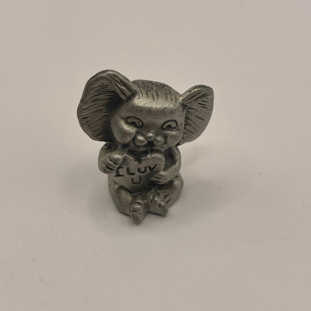 Vintage Pewter Miniature Koala Figurine I LUV U Heart Tiny Metal Animal 1 Inch